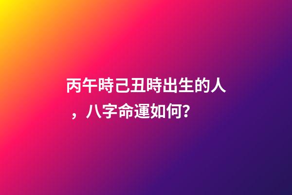 丙午時己丑時出生的人，八字命運如何？